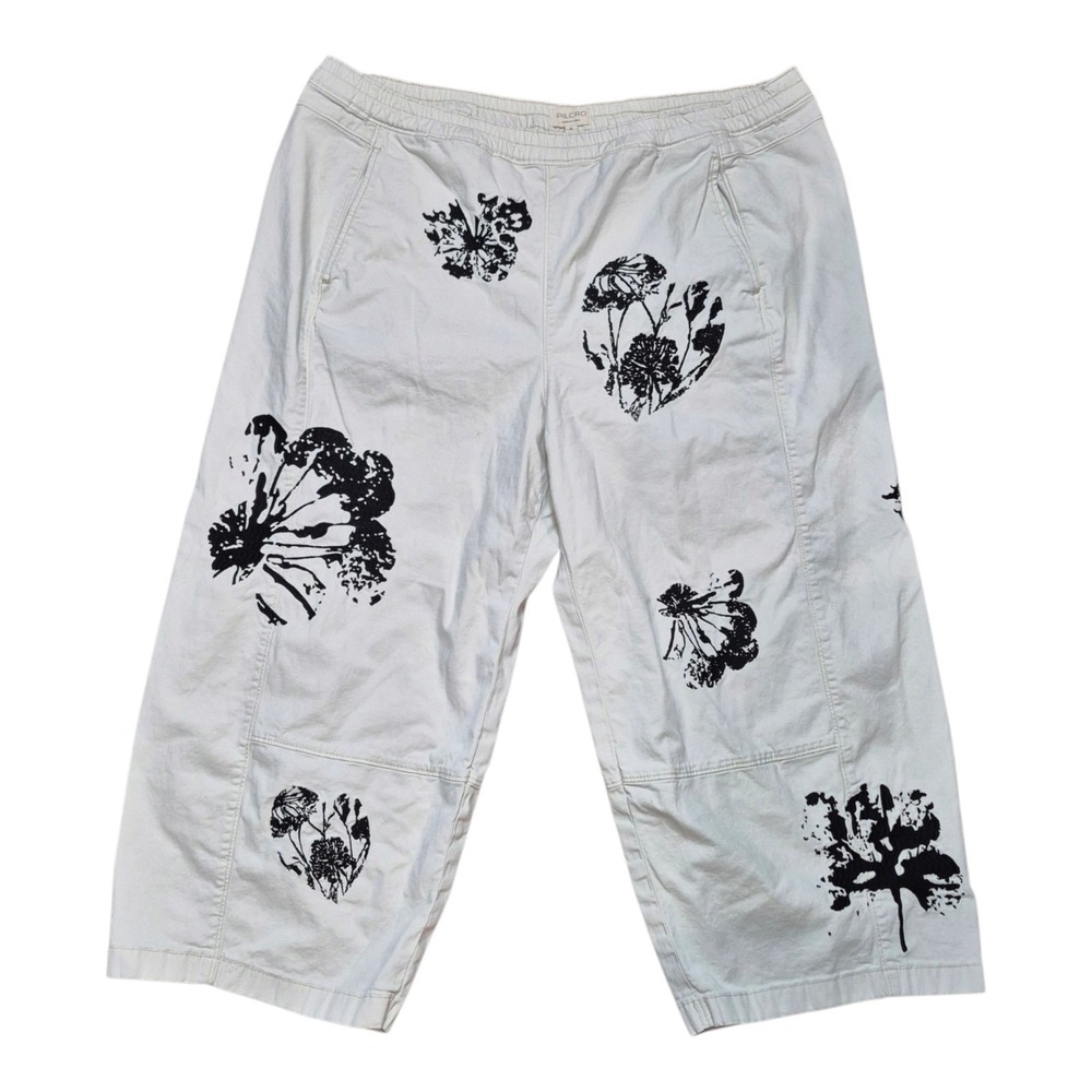 Pilcro Women's 2X Izzie Floral Print Pull-On Barrel Pants Cropped Boho